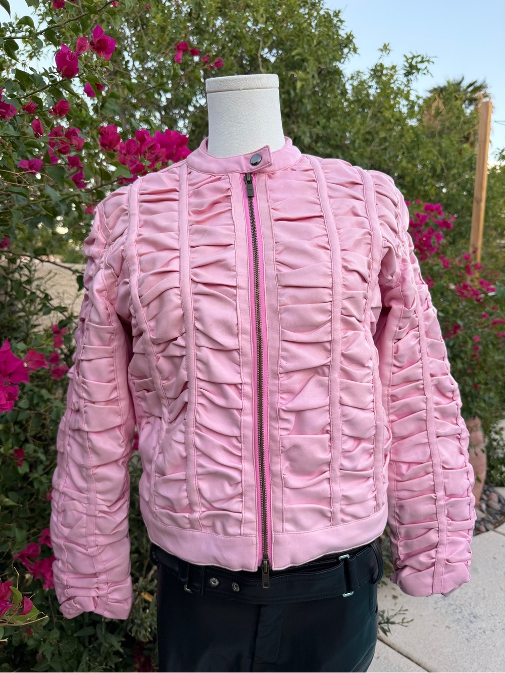 Y2K Pink Textured Bomber Jacket - Women's Lightweight Coat